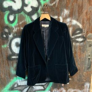 Vintage YVES SAINT LAURENT Rive Gauche Velvet Blazer YSL Navy Blue Sz 34 VTG